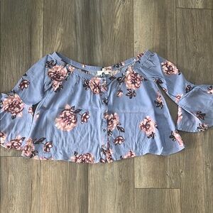 Astr Blue Floral Off-Shoulder Blouse